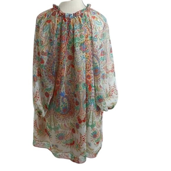 Zara Swim Cover Multicolor Long Sleeve Semi Sheer V Neck Lined Womens Size M - Picture 5 of 8